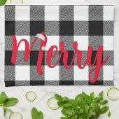 クリスマスブラックとホワイトバッファローのプレイド キッチンタオル (折り畳み)