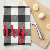 クリスマスブラックとホワイトバッファローのプレイド キッチンタオル (四つ折り)