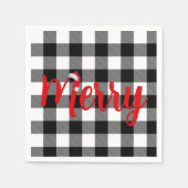 クリスマスブラックとホワイトバッファローのプレイド スタンダードカクテルナプキン (正面)