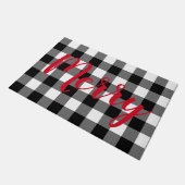 クリスマスブラックとホワイトバッファローのプレイド ドアマット (アングル)