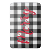 クリスマスブラックとホワイトバッファローのプレイド バスマット (正面縦)