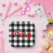 クリスマスブラックとホワイトバッファローのプレイド ペーパープレート (パーティー)