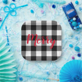 クリスマスブラックとホワイトバッファローのプレイド ペーパープレート (パーティー)