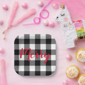 クリスマスブラックとホワイトバッファローのプレイド ペーパープレート (パーティー)