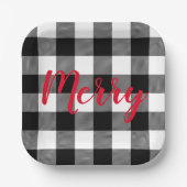 クリスマスブラックとホワイトバッファローのプレイド ペーパープレート (正面)