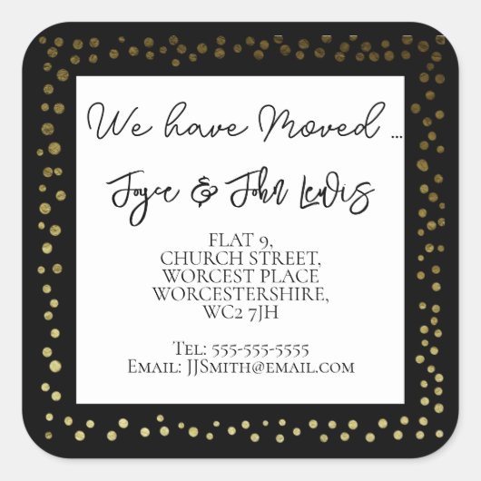 クリスマスブラックと金ゴールドアドレスのスタンプ スクエアシール (正面)