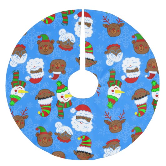 クリスマスブラックのミセスクロースアフリカのサンタ小妖精や小人ベア ブラッシュドポリエステルツリースカート (正面)