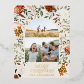 クリスマスブラックの植物画エレガント像3枚の写真 箔シーズンポストカード (正面)