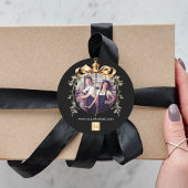 クリスマスブラックの金ゴールドバウブルチームの写真のロゴ ラウンドシール