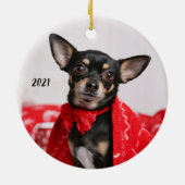 クリスマスブラックアンドタンチワワワンピードッグ セラミックオーナメント (裏面)