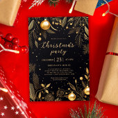 クリスマスブラックアンド金ゴールドホリデーパーティー 招待状