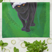 クリスマスブラックキャットオングリーン キッチンタオル (折り畳み)