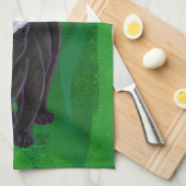 クリスマスブラックキャットオングリーン キッチンタオル (四つ折り)