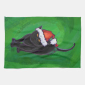 クリスマスブラックキャットオングリーン キッチンタオル (横)