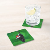 クリスマスブラックキャットオングリーン スクエアペーパーコースター (インサイチュ)