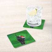 クリスマスブラックキャットオングリーン スクエアペーパーコースター (インサイチュ)