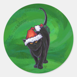 クリスマスブラックキャットオングリーン ラウンドシール
