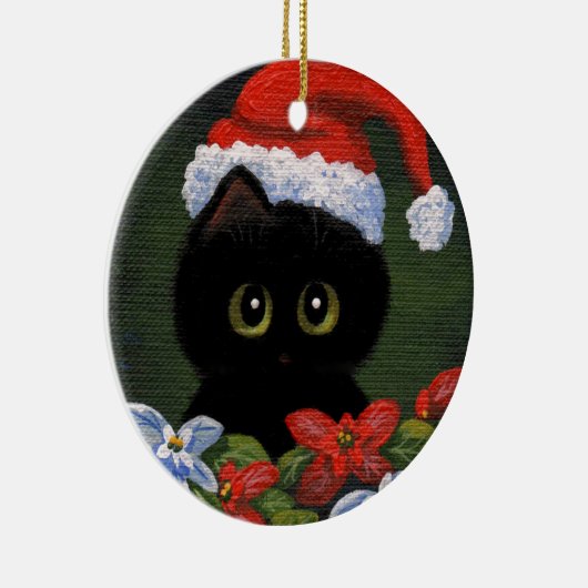 クリスマスブラックキャットサンタクロースおもしろいクリエイションツ セラミックオーナメント (右)