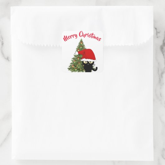 クリスマスブラックキャットスクエアステッカー スクエアシール (バッグ)