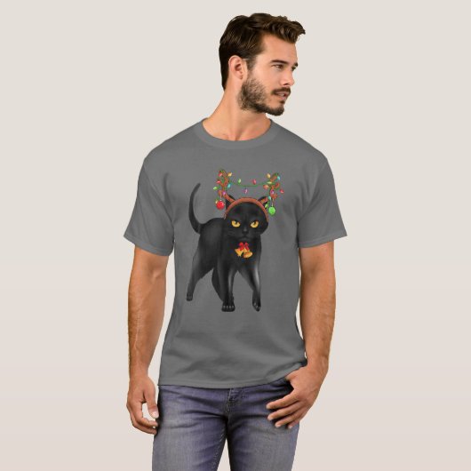 クリスマスブラックキャットトナディア〔雄ジカの〕枝角ズカタマスウィメンズ Tシャツ (正面フル)