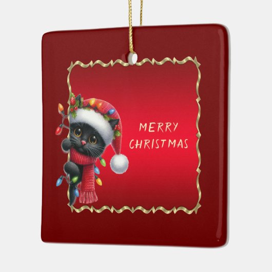 クリスマスブラックキャットホリデーオーナメント セラミックオーナメント (左)