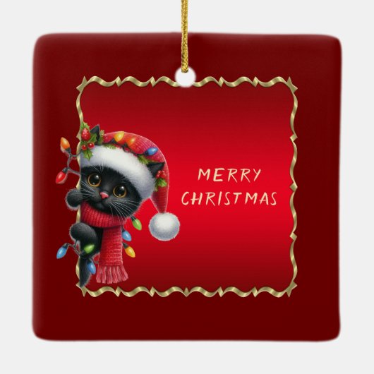 クリスマスブラックキャットホリデーオーナメント セラミックオーナメント (裏面)