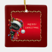 クリスマスブラックキャットホリデーオーナメント セラミックオーナメント (正面)