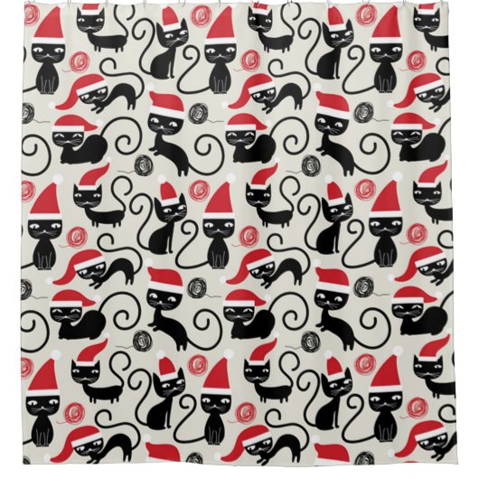 クリスマスブラックキャット シャワーカーテン (正面)
