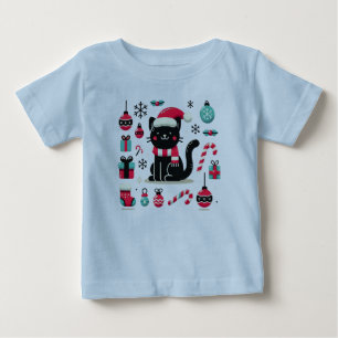 クリスマスブラックキャット ベビーTシャツ