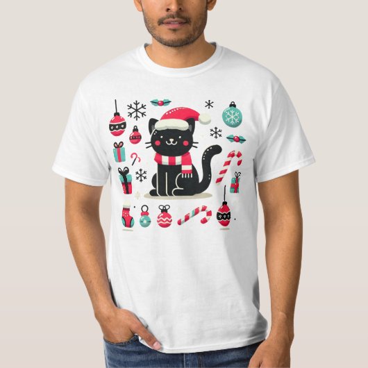 クリスマスブラックキャット Tシャツ (正面)