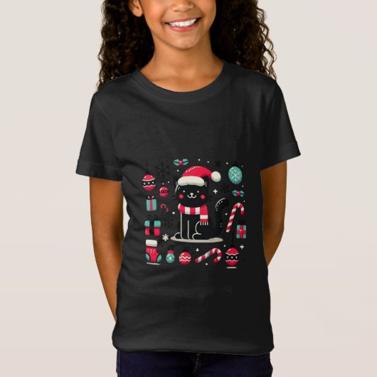 クリスマスブラックキャット Tシャツ (正面)