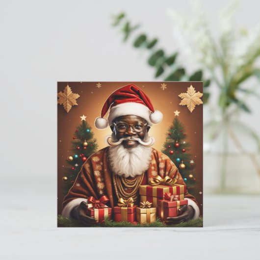 クリスマスブラックサンタギフトホリデーカード シーズンカード (スタンド正面)