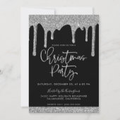 クリスマスブラックシルバーグリッタードリップスホリデーパーティー 招待状 (正面)