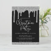クリスマスブラックシルバーグリッタードリップスホリデーパーティー 招待状 (スタンド正面)