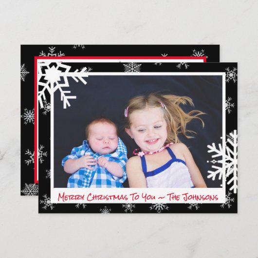 クリスマスブラックスノーフレークスファミリーフォトカード ポストカード (正面/裏面)