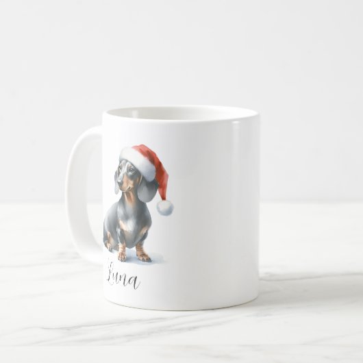 クリスマスブラックダッチシュント犬ハットコーヒーマグ コーヒーマグカップ (正面左)