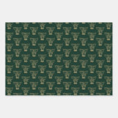 クリスマスブラックダークグリーンの金ゴールドベルかわいい ラッピングペーパーシート (正面3)