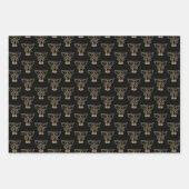 クリスマスブラックダークグリーンの金ゴールドベルかわいい ラッピングペーパーシート (正面)