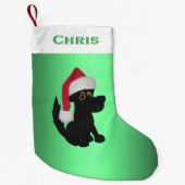 クリスマスブラックドッググリーンパーソナライズされた スモールクリスマスストッキング (正面)