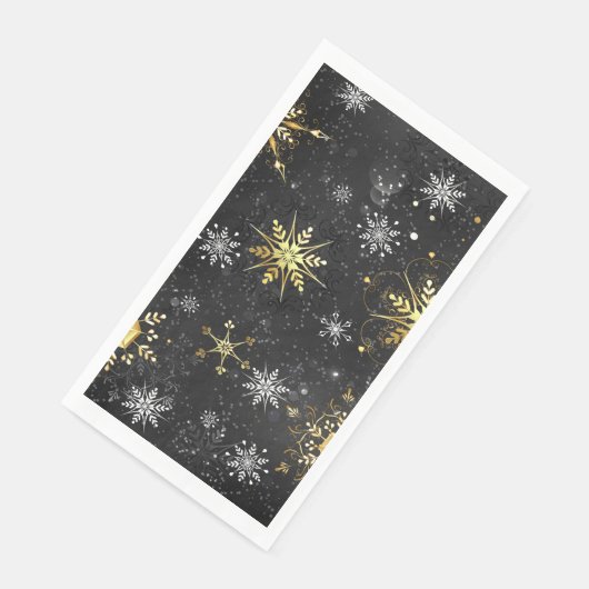 クリスマスブラックバックグラウンド上のゴールデンスノーフレーク (コーナー)