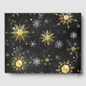 クリスマスブラックバックグラウンド上のゴールデンスノーフレーク ゲストブック (裏面)