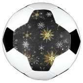 クリスマスブラックバックグラウンド上のゴールデンスノーフレーク サッカーボール (回転)