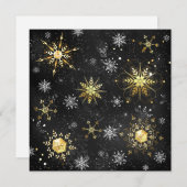 クリスマスブラックバックグラウンド上のゴールデンスノーフレーク シーズンカード (正面/裏面)