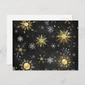 クリスマスブラックバックグラウンド上のゴールデンスノーフレーク シーズンポストカード (正面/裏面)