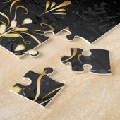 クリスマスブラックバックグラウンド上のゴールデンスノーフレーク ジグソーパズル (側面)