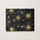 クリスマスブラックバックグラウンド上のゴールデンスノーフレーク ジグソーパズル (横)