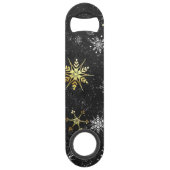 クリスマスブラックバックグラウンド上のゴールデンスノーフレーク スピード栓抜き (裏面)