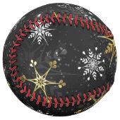クリスマスブラックバックグラウンド上のゴールデンスノーフレーク ソフトボール (正面左)