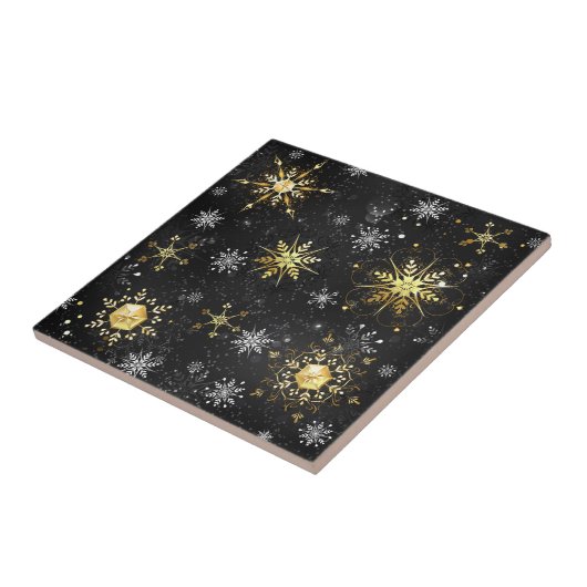 クリスマスブラックバックグラウンド上のゴールデンスノーフレーク タイル (側面)