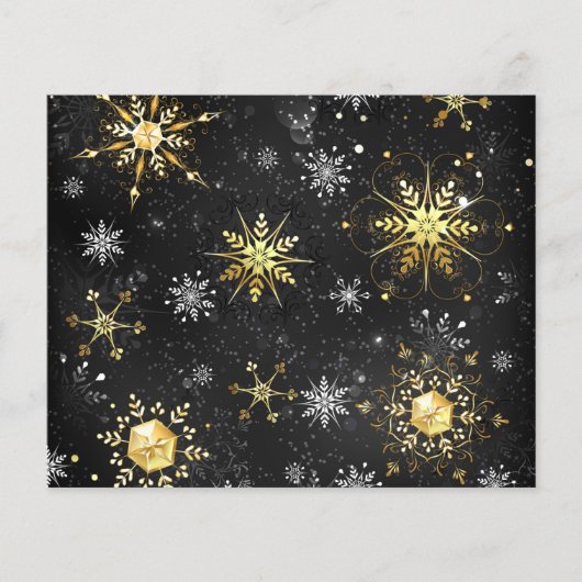 クリスマスブラックバックグラウンド上のゴールデンスノーフレーク チラシ (正面)